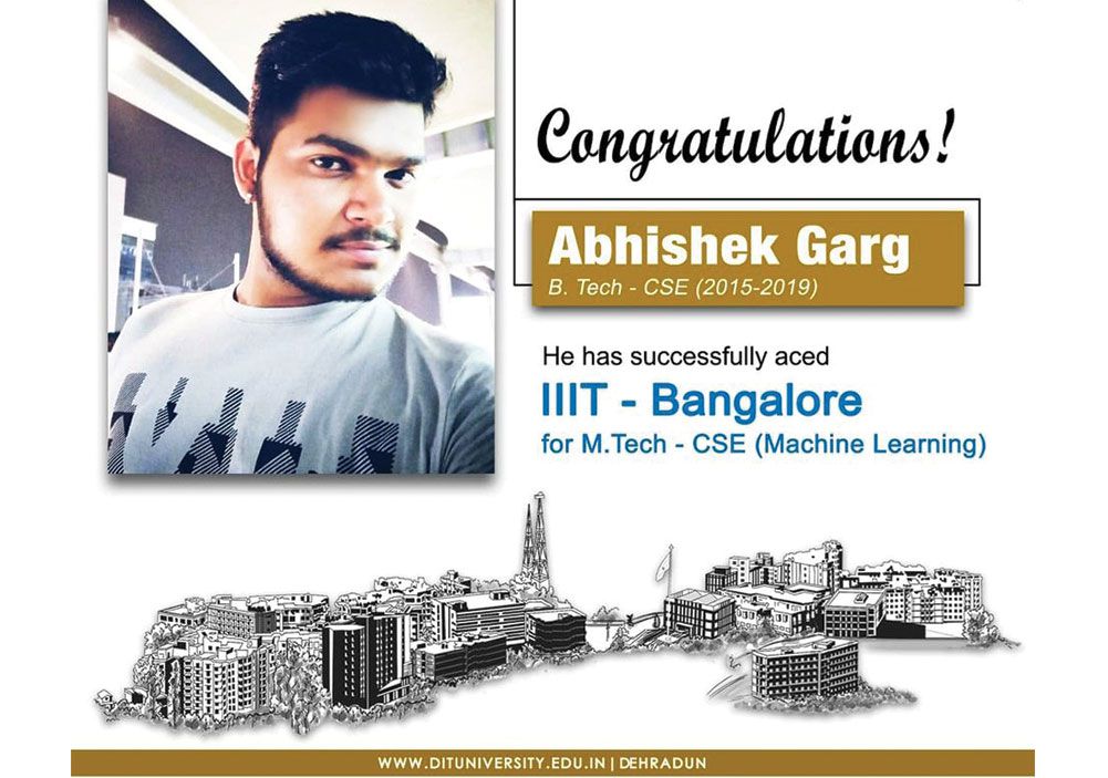 Abhishek Garg from B. Tech - CSE (Batch: 2015-19) successfully aced IIIT Bangalore