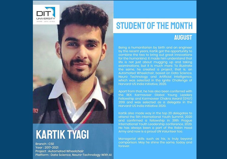 Student of the Month (August)- Kartik Tyagi, B.Tech – CSE 