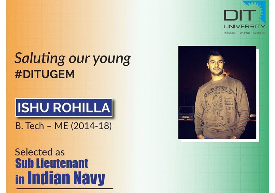 Congratulations Alumnus Ishu Rohilla for his selection as 'Sub Lieutenant' in 'Indian Navy'