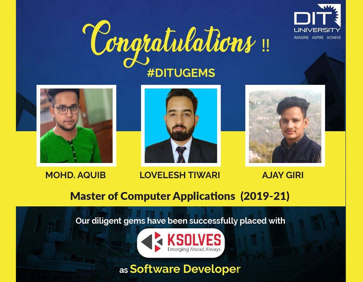 Students of MCA successfully placed with KSOLVES as a Software Developer 