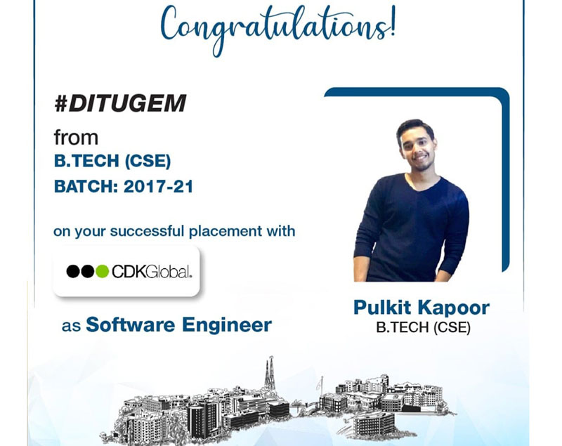 Pulkit Kapoor from BTech-CSE placed with 'CDK Global' as 'Software Engineer'