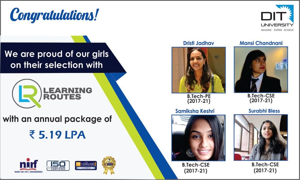 Congratulating our B.Tech gems for grabbing a commendable job opportunity with Learning Routes