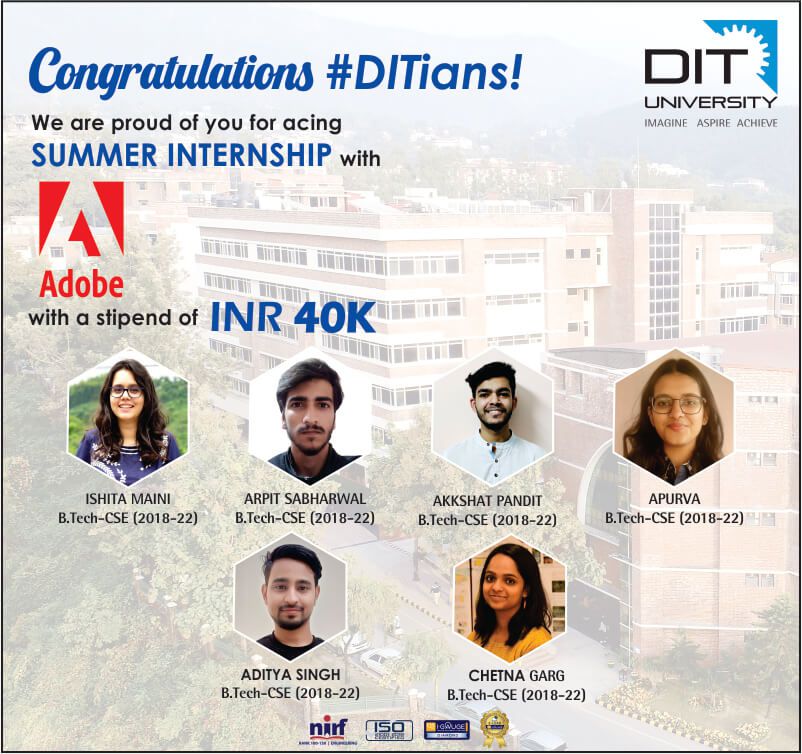 Proud to announce the selection of our six #DITians with Adobe India