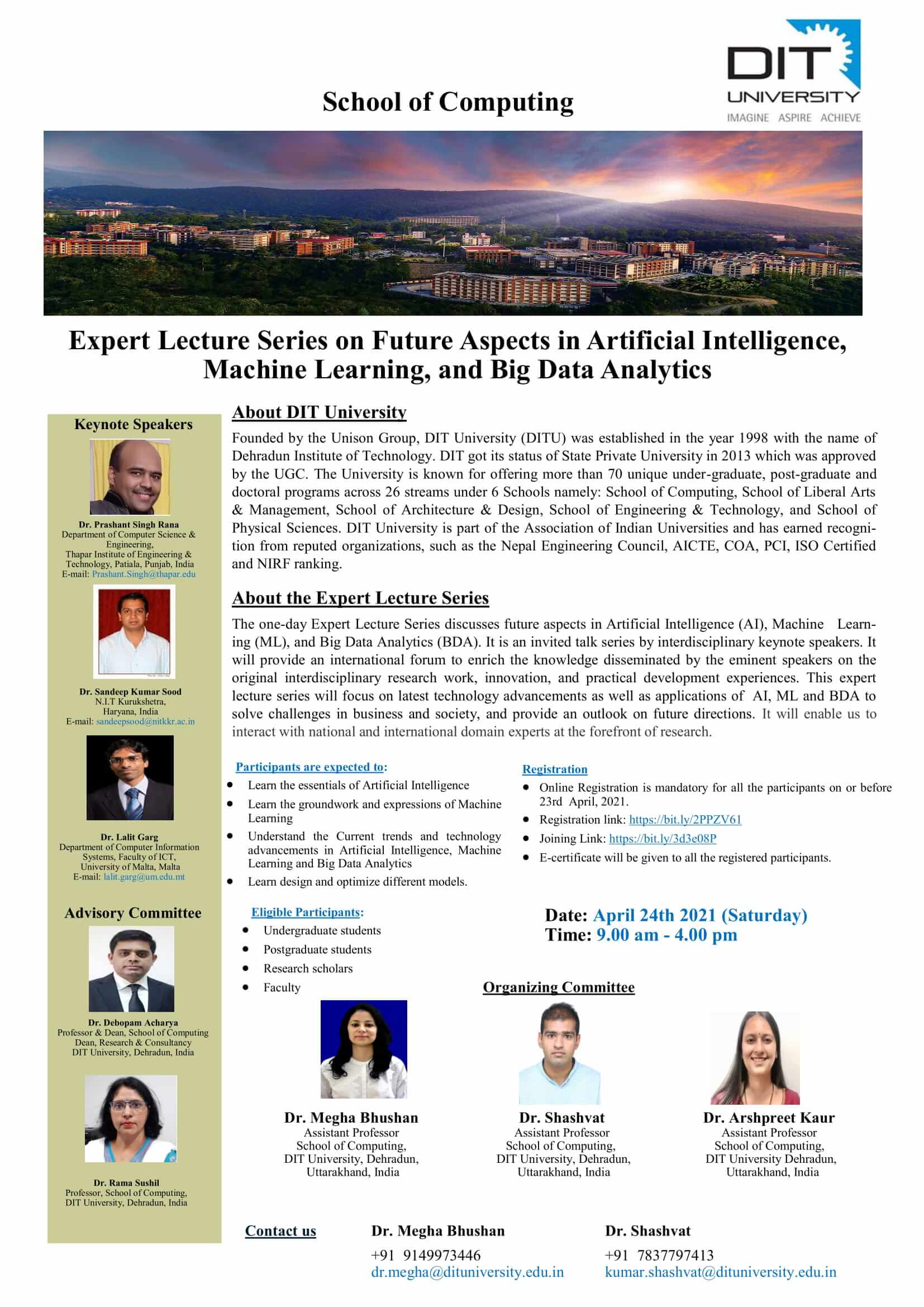 Expert Lecture Series on Future Aspects in Artificial Intelligence, Machine Learning, and Big Data Analytics