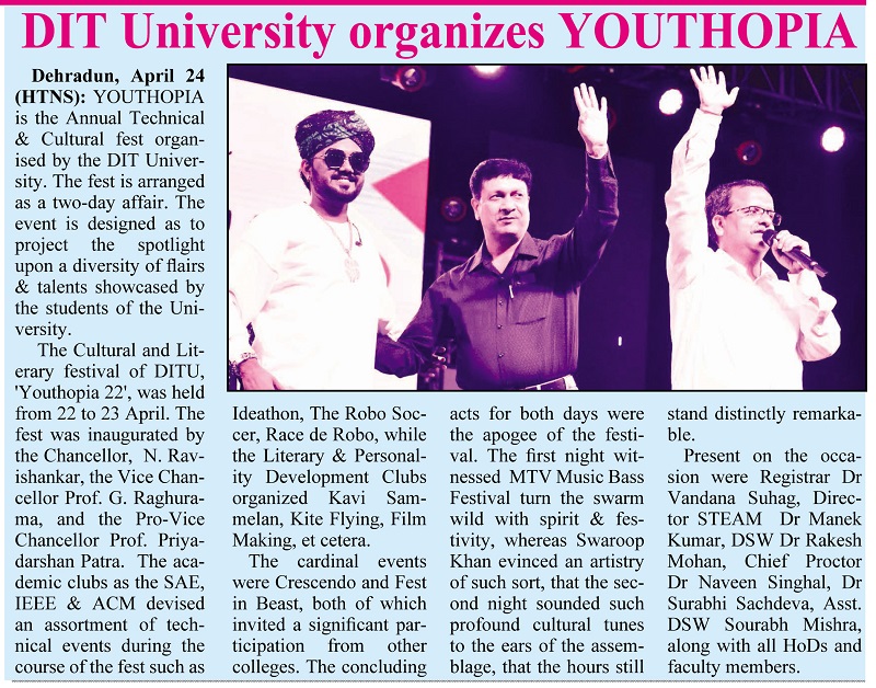 Himachal Times: DIT University Techno-Cultural Fest Youthopia 2022