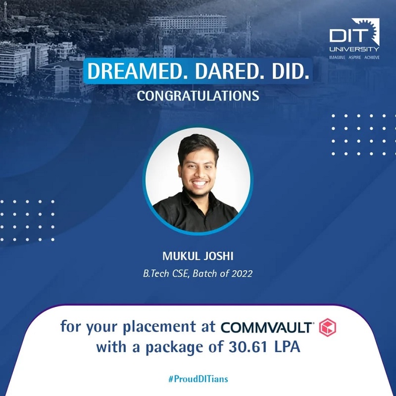 Congratulations Mukul Joshi for your placement with Commvault with a package of 30.61 LPA
