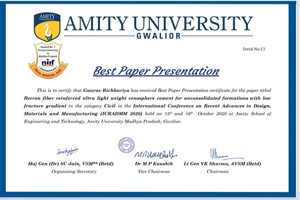 Dr.Gaurav Richhariya got  Best Paper Award