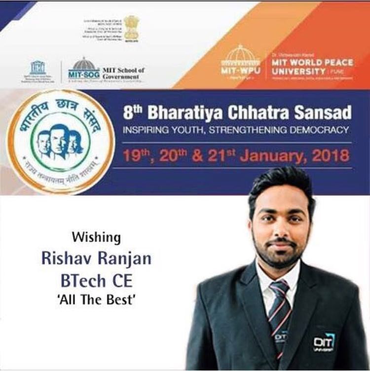 Rishav Ranjan, Selected for debate in Bhartiya Chhatra Sansad, MIT College of Engineering, Pune