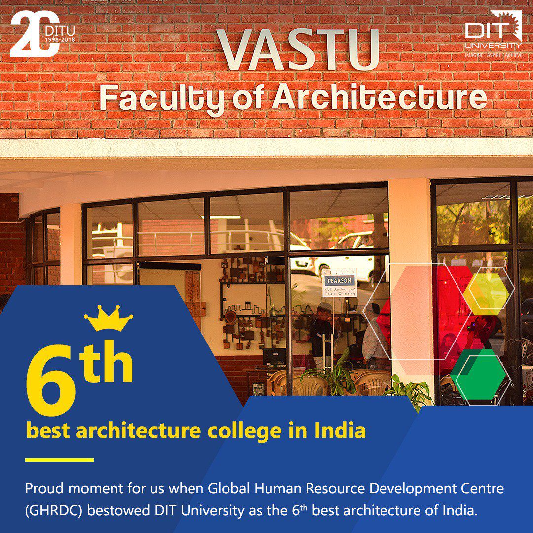 Global Human Resource Development Centre (GHRDC) ranked DIT University as the 6th Best Architecture University in India.